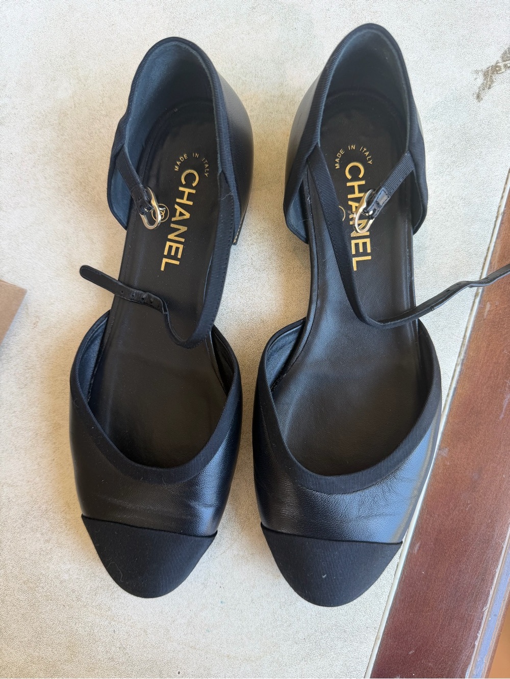 CHANEL Black Leather Mary Jane Block-Heel Pumps